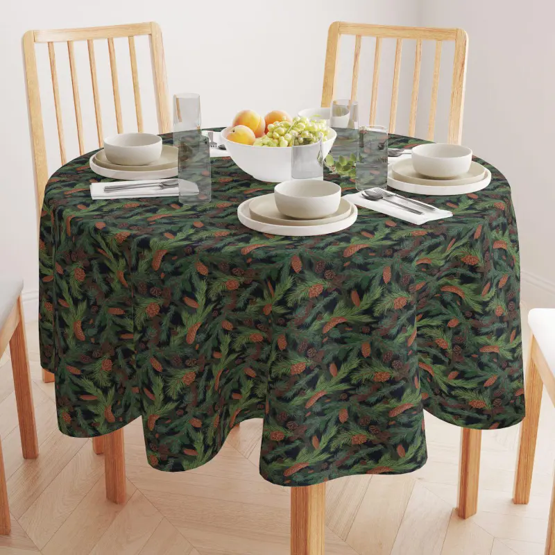 Round Tablecloth, 100% Polyester, 60  Round, Fir Branches and Green Pines - Image 2