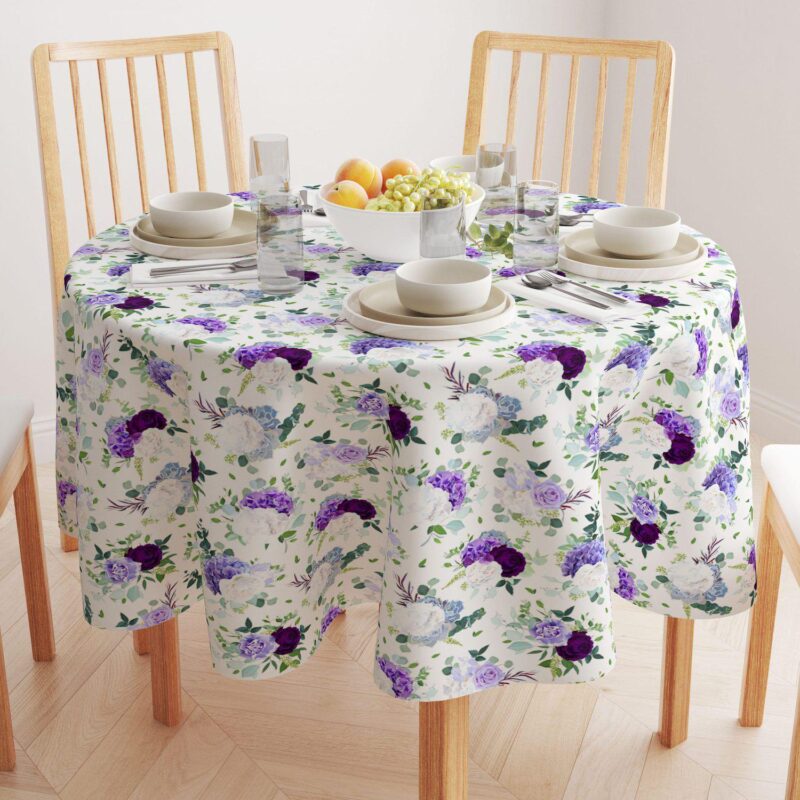 Round Tablecloth, 100% Polyester, 90  Round, Purple and White Hydrangeas - Image 2