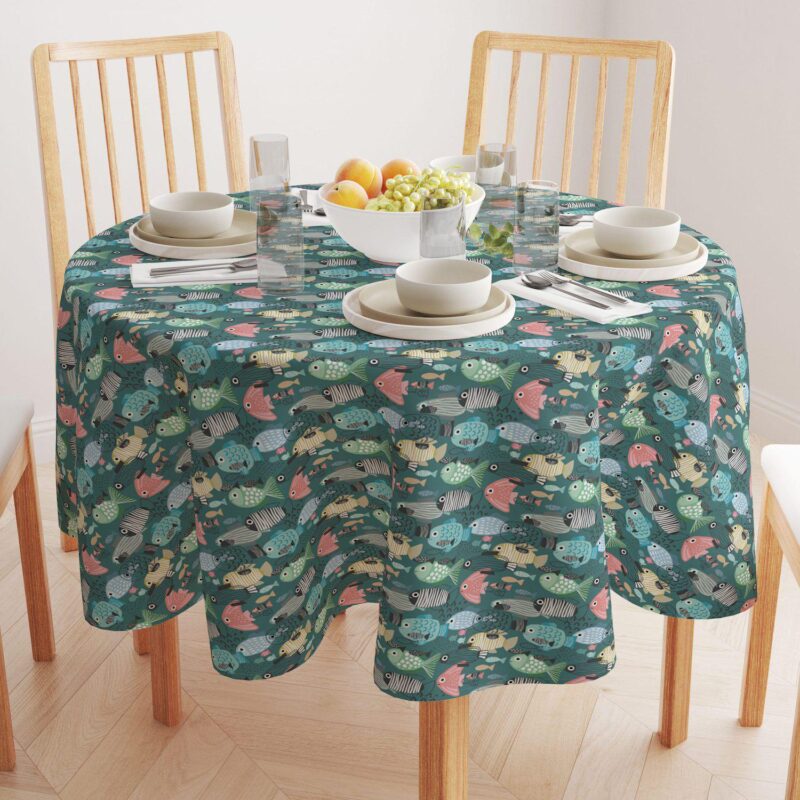 Round Tablecloth, 100% Polyester, 70  Round, Abstract Fish - Image 2