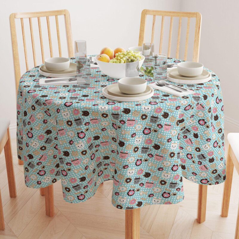 Round Tablecloth, 100% Polyester, 90  Round, Cat Lovers Mugs and Donuts - Image 2
