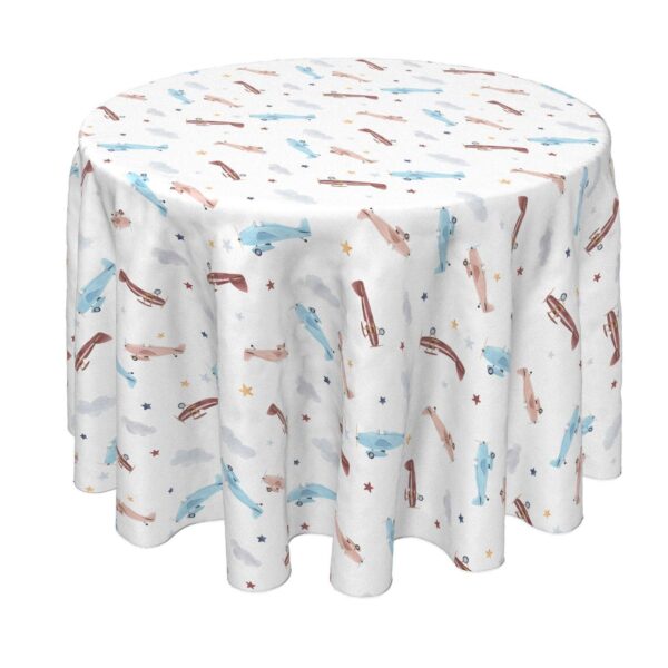 Round Tablecloth, 100% Polyester, 60  Round, Watercolor Clouds and Airplanes