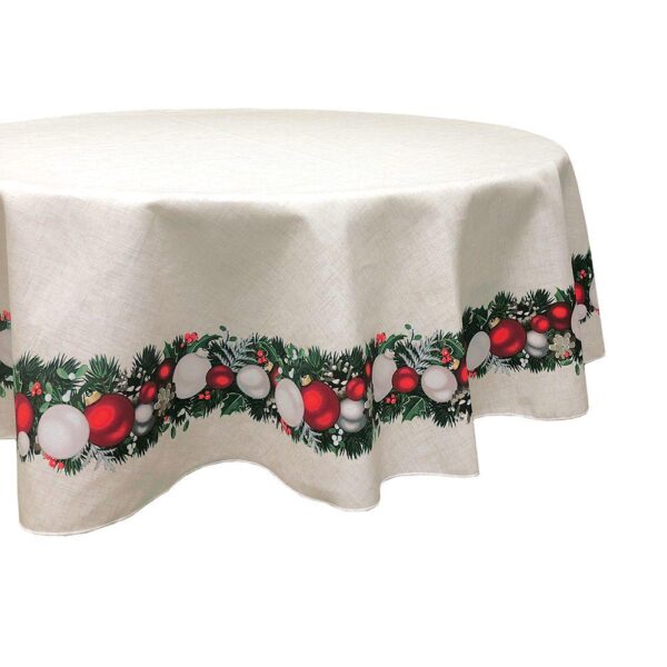 Round Tablecloth, 100% Polyester, 90  Round, Textured Christmas Garland Border