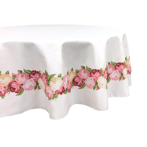 Round Tablecloth, 100% Polyester, 70  Round, Peonies Garland