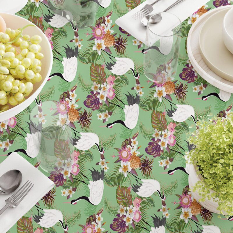 Round Tablecloth, 100% Polyester, 90  Round, Japanese Crane and Flowers - Image 3
