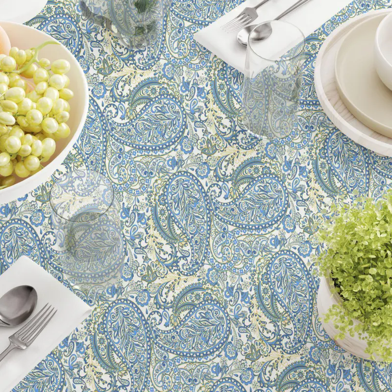 Round Tablecloth, 100% Polyester, 60  Round, Blue Paisley - Image 3