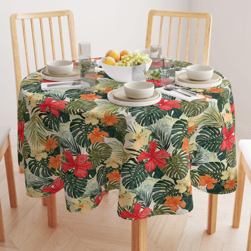 Round Tablecloth, 100% Polyester, 60  Round, Hibiscus Garden - Image 2