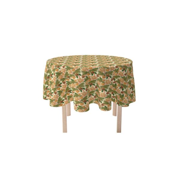 Round Tablecloth, 100% Polyester, 90  Round, Holiday Gingerbread Cookies and Pinecones