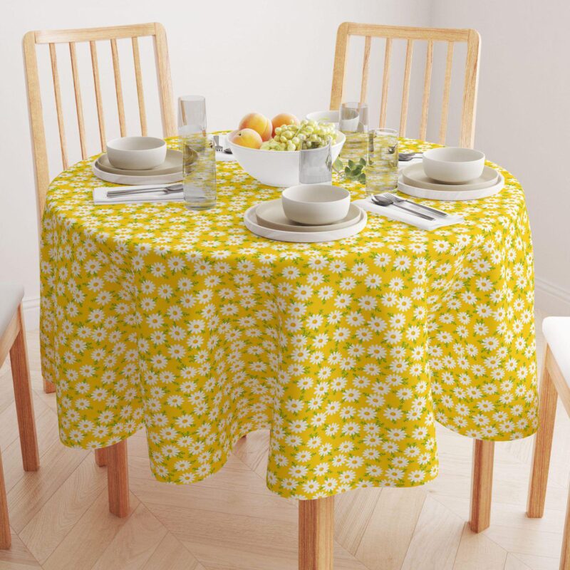 Round Tablecloth, 100% Polyester, 60  Round, Daisy Floral Design - Image 2