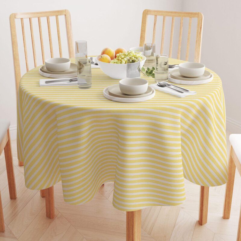 Round Tablecloth, 100% Polyester, 90  Round, Lemonade Stripe - Image 2