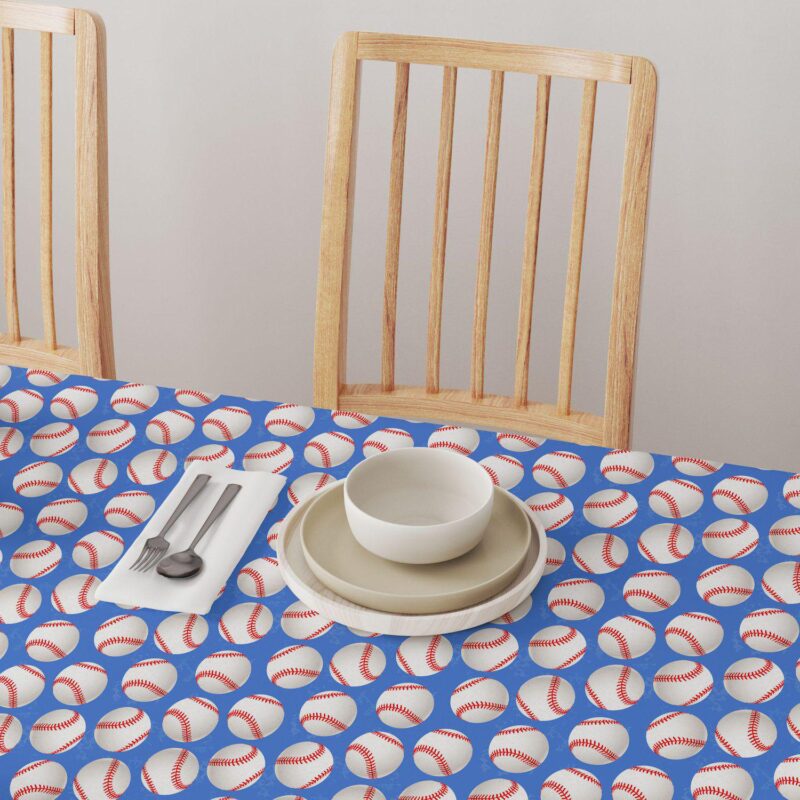Round Tablecloth, 100% Polyester, 70  Round, Baseballs Blue - Image 4