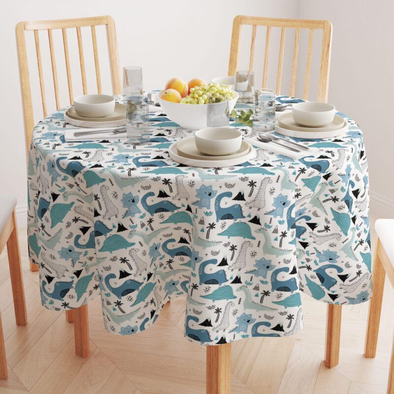 Round Tablecloth, 100% Polyester, 60  Round, Hand Drawn Dinosaurs - Image 2