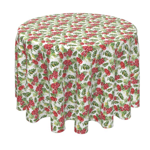 Round Tablecloth, 100% Polyester, 60  Round, Decorative Red Berries