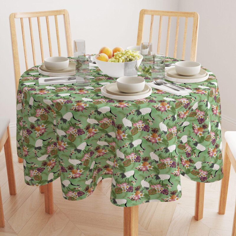 Round Tablecloth, 100% Polyester, 90  Round, Japanese Crane and Flowers - Image 2
