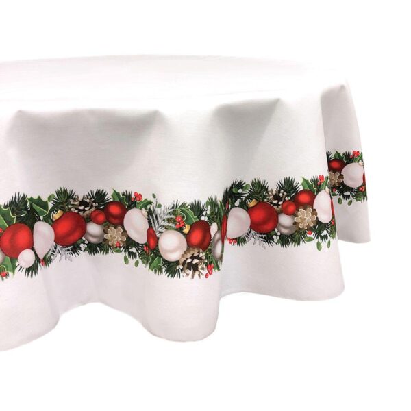 Round Tablecloth, 100% Polyester, 70  Round, Christmas Garland Border