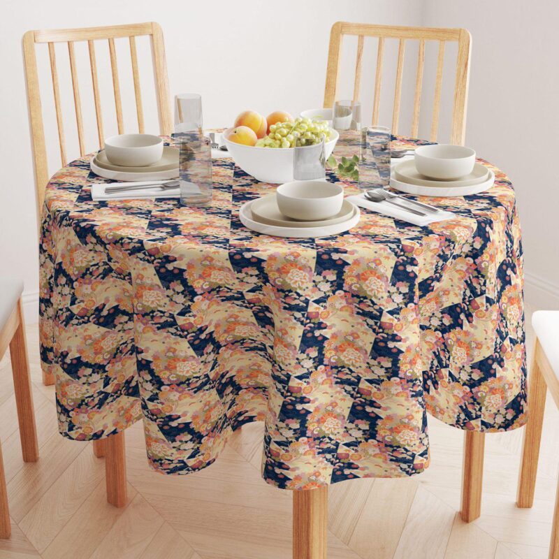 Round Tablecloth, 100% Polyester, 90  Round, Japanese Flower Pattern - Image 2