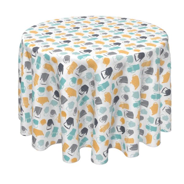 Round Tablecloth, 100% Polyester, 70  Round, Vintage Teapots