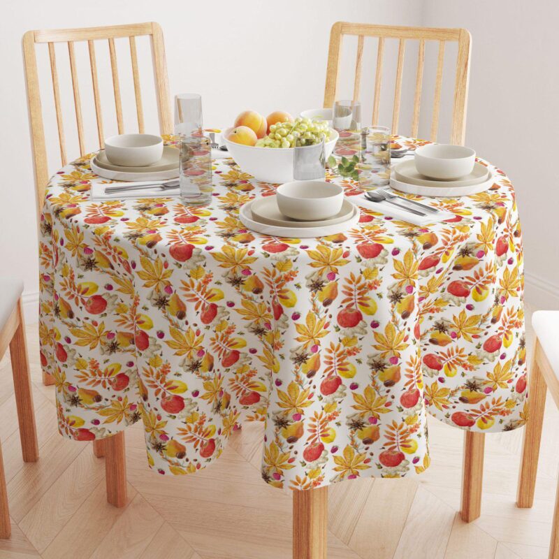 Round Tablecloth, 100% Polyester, 60  Round, Fall Time Fruits and Leaves - Image 2