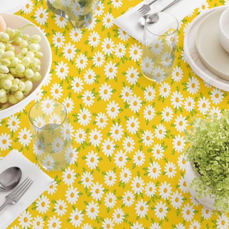 Round Tablecloth, 100% Polyester, 60  Round, Daisy Floral Design - Image 3
