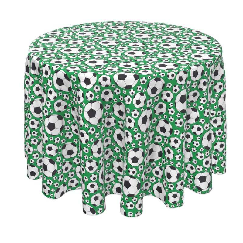 Round Tablecloth, 100% Polyester, 60  Round, Soccer Balls Green