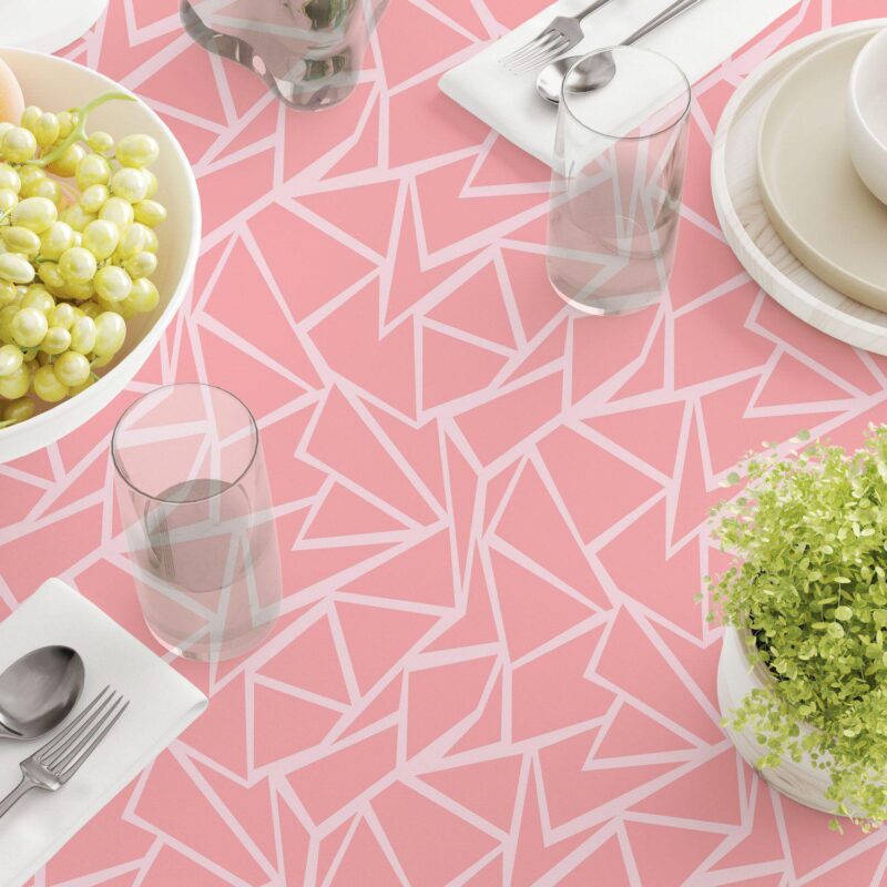 Round Tablecloth, 100% Polyester, 90  Round, Geometric Shapes Pink - Image 3