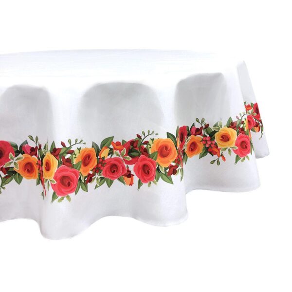 Round Tablecloth, 100% Polyester, 60  Round, Red and Yellow Roses Garland