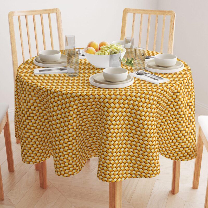 Round Tablecloth, 100% Polyester, 90  Round, Gold Shine Basketwork - Image 2