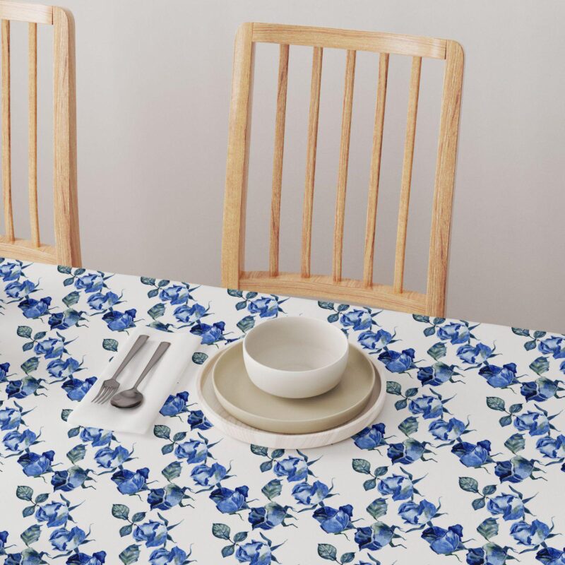 Round Tablecloth, 100% Polyester, 60  Round, Blue Watercolor Roses - Image 4