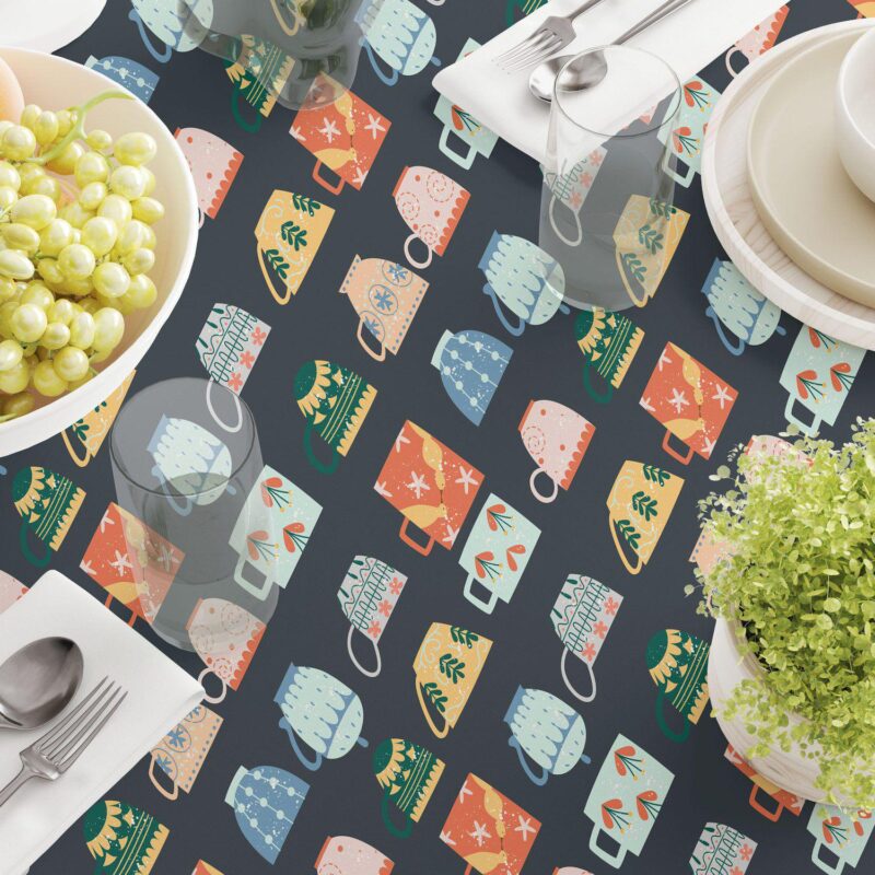 Round Tablecloth, 100% Polyester, 70  Round, Decorated Ceramic Mugs - Image 3
