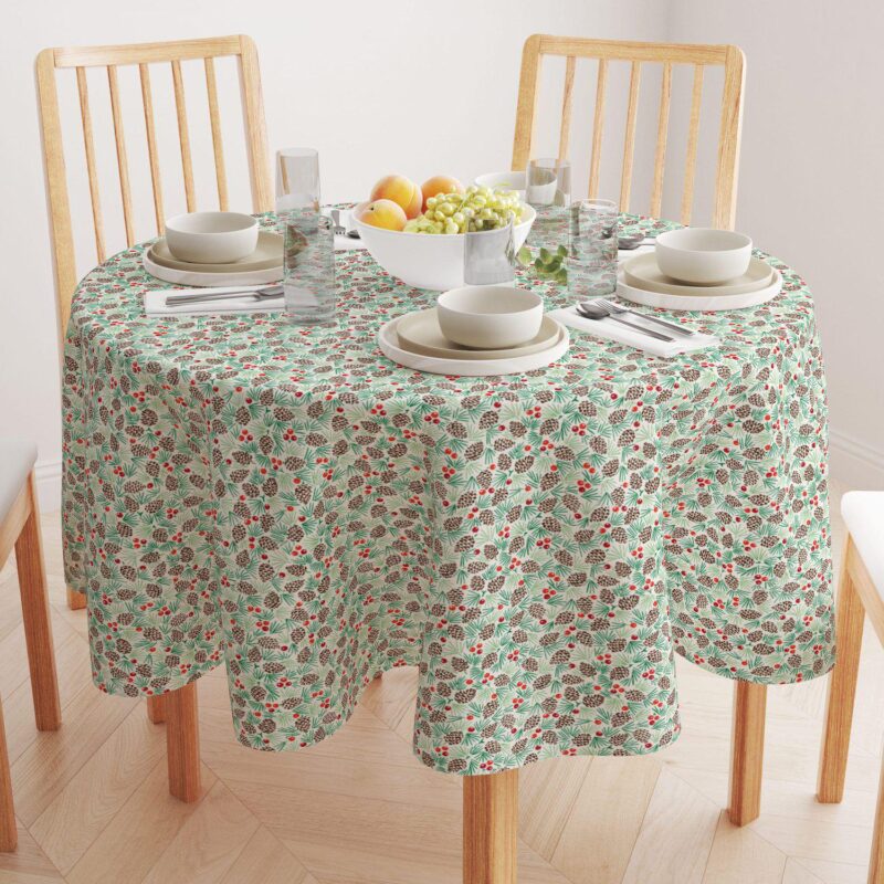 Round Tablecloth, 100% Polyester, 70  Round, Holiday Foliage and Berries - Image 2