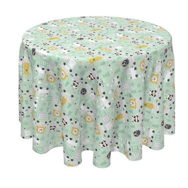 Round Tablecloth, 100% Polyester, 70  Round, Hand Drawn Animals on Trains