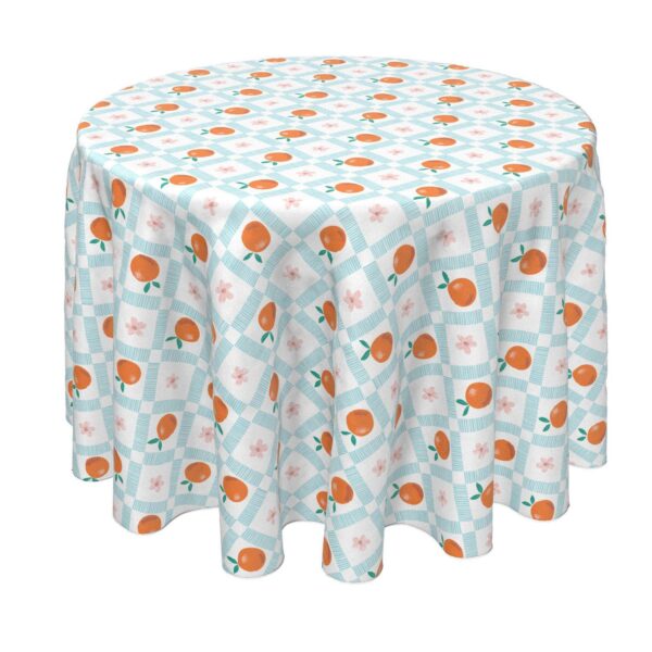 Round Tablecloth, 100% Polyester, 70  Round, Summer Orange and Floral Check