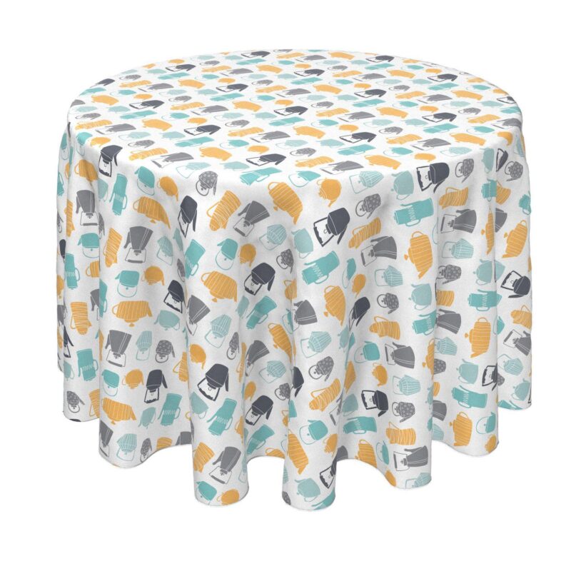 Round Tablecloth, 100% Polyester, 60  Round, Vintage Teapots