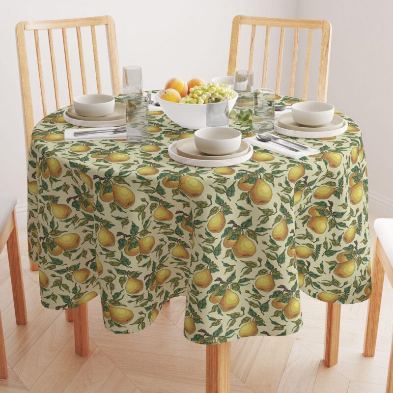 Round Tablecloth, 100% Polyester, 90  Round, Painted Pear Tree - Image 2