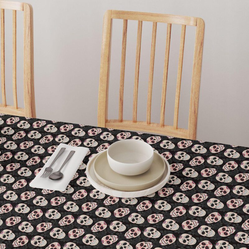 Round Tablecloth, 100% Polyester, 90  Round, Dia De Los Muertes Skulls - Image 4