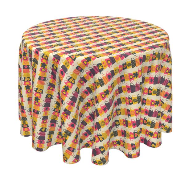 Round Tablecloth, 100% Polyester, 70  Round, Stacked Colorful Mugs