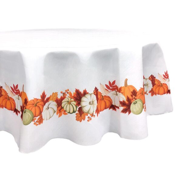 Round Tablecloth, 100% Polyester, 60  Round, Pumpkin Garland