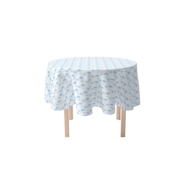 Round Tablecloth, 100% Polyester, 90  Round, Blue Clouds and Stripes