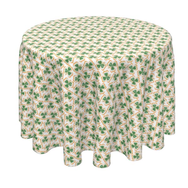 Round Tablecloth, 100% Polyester, 60  Round, Stenciled Orange and Green Shamrocks