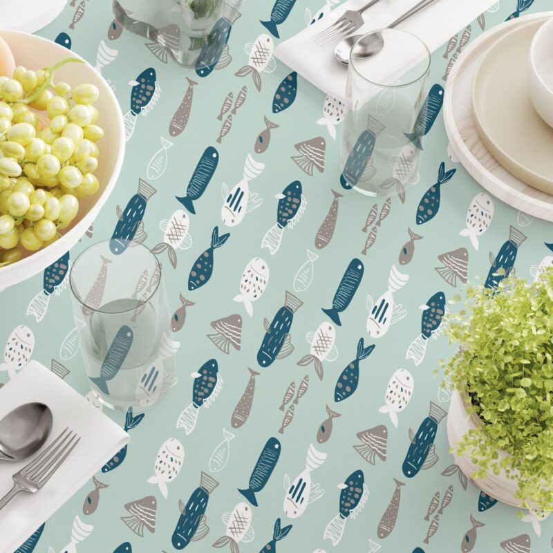 Round Tablecloth, 100% Polyester, 90  Round, Doodle Fishes - Image 3
