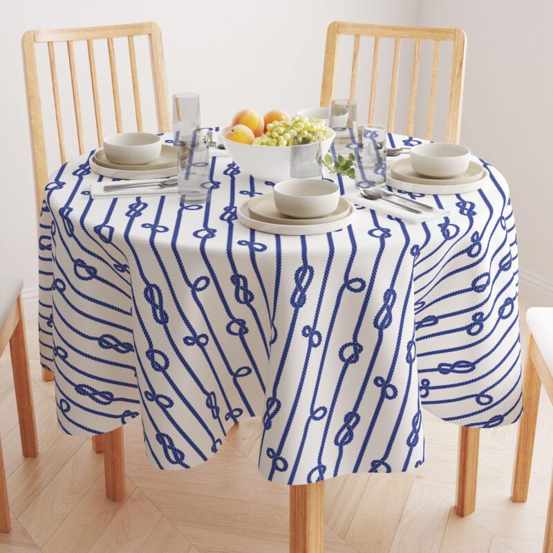 Round Tablecloth, 100% Polyester, 90  Round, Vertical Rope Knot Stripe - Image 2