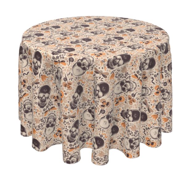 Round Tablecloth, 100% Polyester, 90  Round, Retro Skulls and Flowers