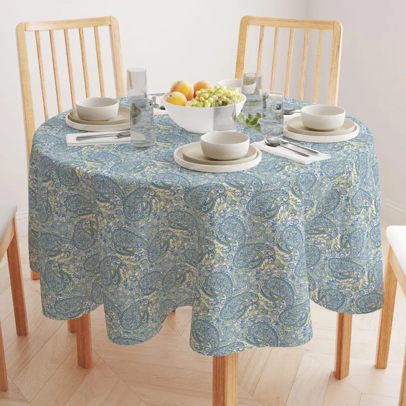Round Tablecloth, 100% Polyester, 60  Round, Blue Paisley - Image 2
