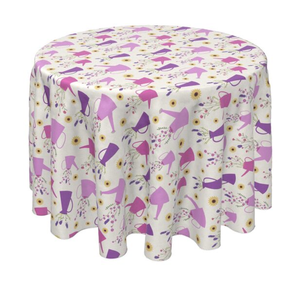 Round Tablecloth, 100% Polyester, 60  Round, Wild Flowers and Purple Watering Cans