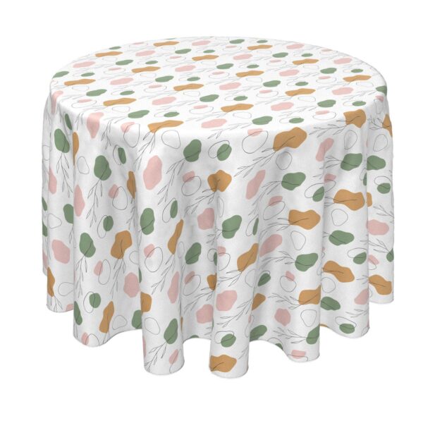 Round Tablecloth, 100% Polyester, 90  Round, Drawn Leaves and Dots