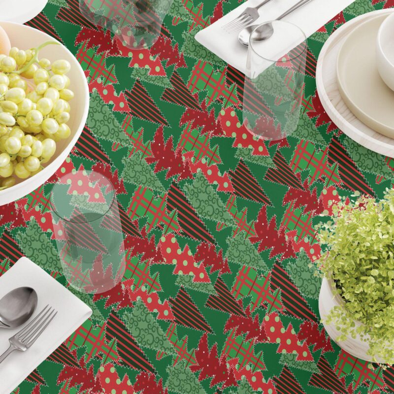 Round Tablecloth, 100% Polyester, 90  Round, Christmas Tree Patchwork - Image 3