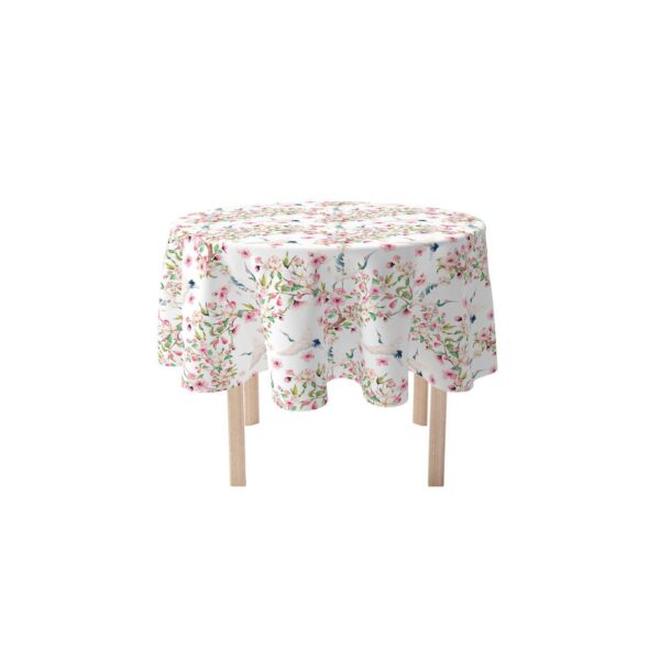 Round Tablecloth, 100% Polyester, 60  Round, Cranes and Pink Flowers