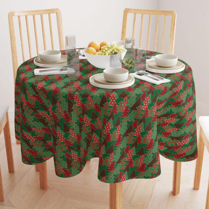 Round Tablecloth, 100% Polyester, 90  Round, Christmas Tree Patchwork - Image 2