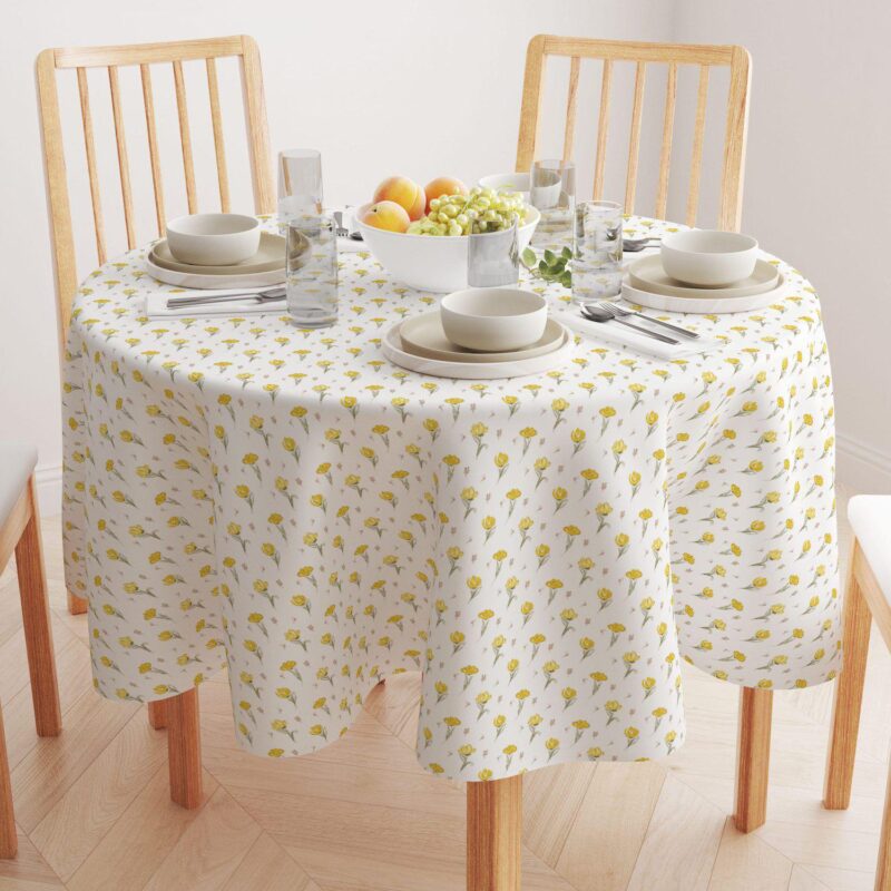 Round Tablecloth, 100% Polyester, 70  Round, Hand Drawn Yellow Tulips - Image 2