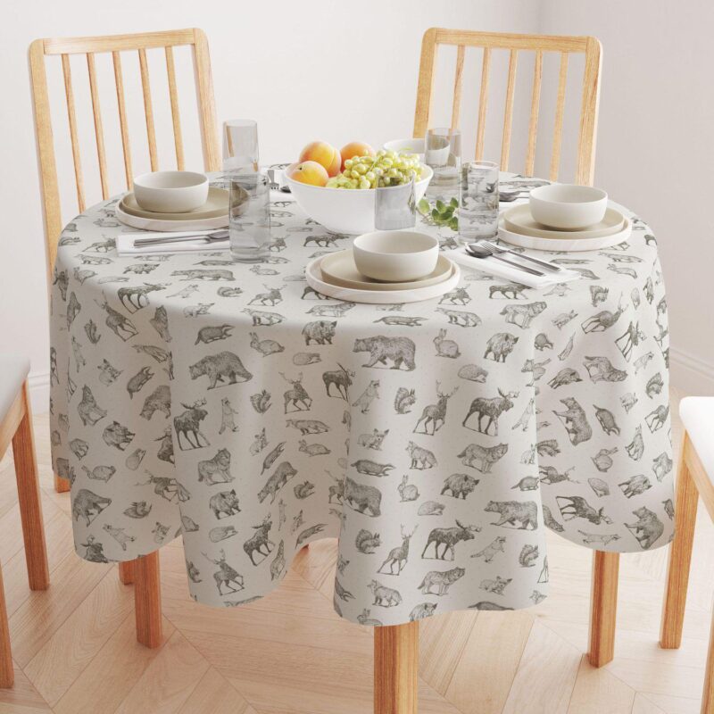 Round Tablecloth, 100% Polyester, 90  Round, Hand Drawn Wild Animals - Image 2