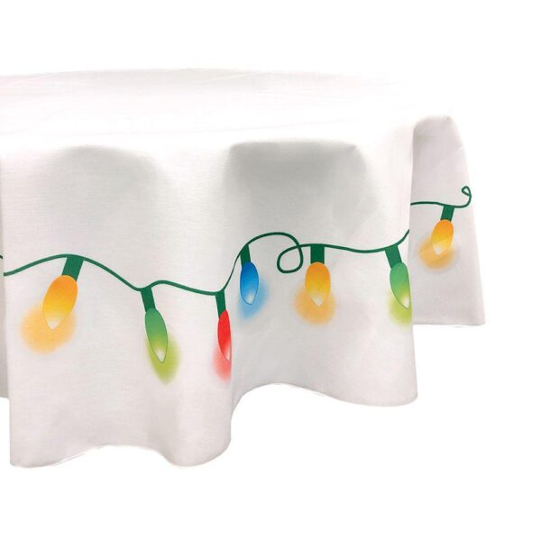 Round Tablecloth, 100% Polyester, 60  Round, Christmas Lights Garland